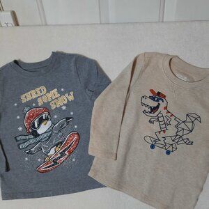 BUNDLE SHRED SOME SNOW, 2 Garanimals Long Sleeve Tee Shirts, 3T, Thermal T REX